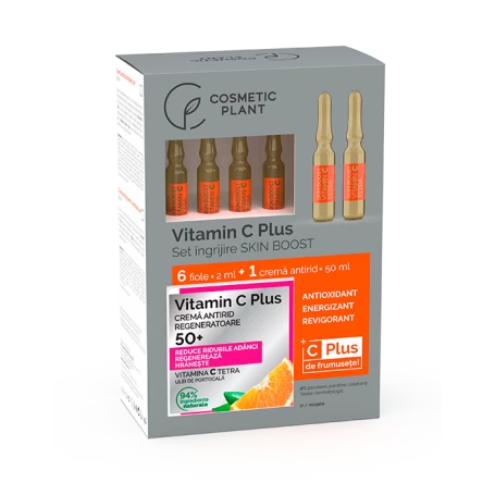  - Set cadou Skin Boost 50+ cremă anti rid cu vitamina C 50ml +6 fiole vitamina C, cu ulei de portocale * 1 bucată, clinicafarm.ro