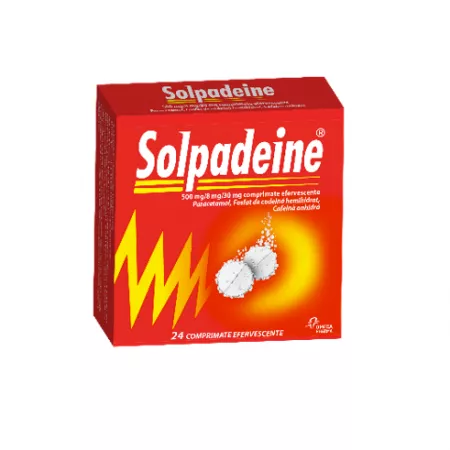 Ameliorarea simptomelor (durere și febră) - Antitermice (antipiretice) - Solpadeine 500 mg/8 mg/30 mg * 24 comprimate efervescente, clinicafarm.ro