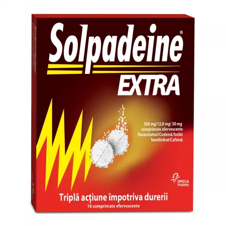 Ameliorarea simptomelor (durere și febră) - Antitermice (antipiretice) - Solpadeine Extra 500 mg/12,8 mg/30 mg * 16 comprimate efervescente, clinicafarm.ro