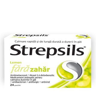 Durere în gât - Strepsils lemon fără zahăr * 24 comprimate, clinicafarm.ro