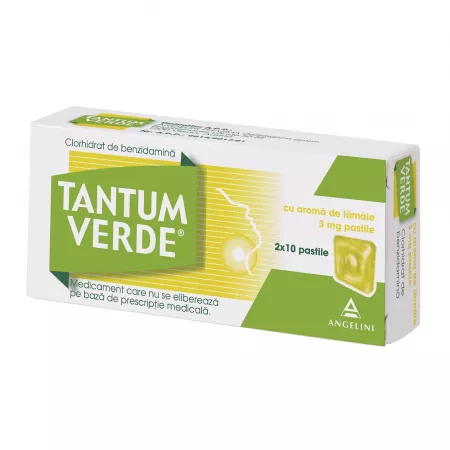 Durere în gât - Tantum verde cu aromă de lămâie 3 mg * 20 pastile, clinicafarm.ro
