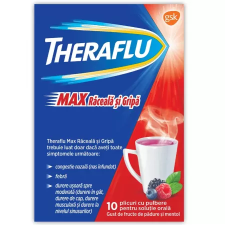 Medicamente răceală și gripă - Theraflu Max Răceală și Gripă 1000 mg/10 mg/70 mg pulbere pentru soluție orală * 10 plicuri, clinicafarm.ro