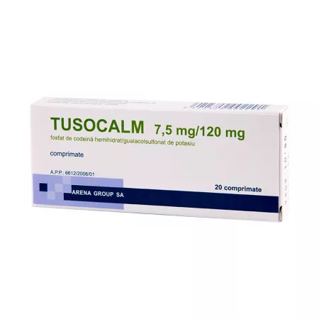 Medicamente răceală și gripă - Tusocalm 7,5 mg /120 mg * 20 comprimate, clinicafarm.ro