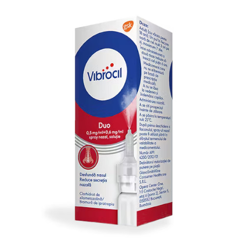 Decongestionant nazal - Vibrocil Duo 0,5 mg/ml + 0,6 mg/ml spray nazal, soluție * 10 ml, clinicafarm.ro