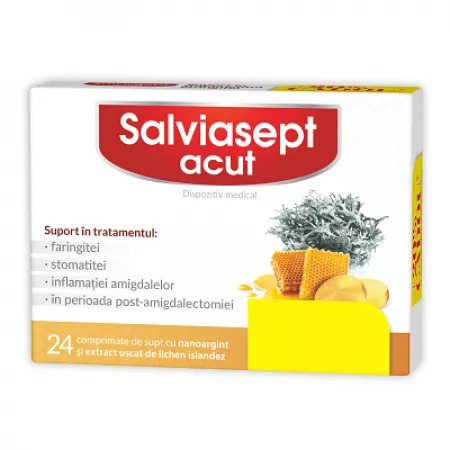 Stări gripale - Salviasept Acut fara zahar * 24 comprimate pentru supt, clinicafarm.ro