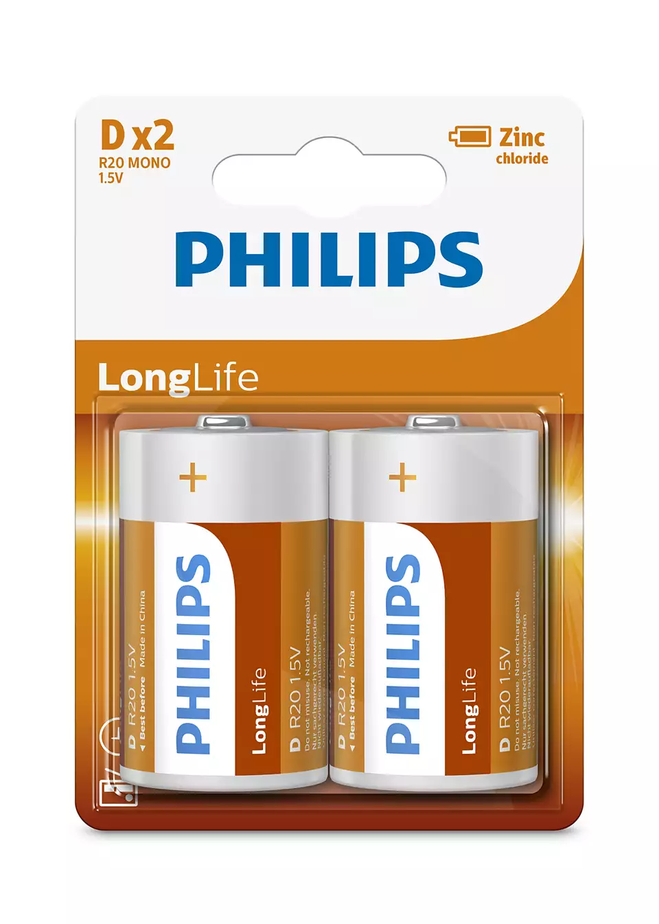 Baterie Philips LongLife R20L2B/10, tip D, 1.5V, set 2 bucati