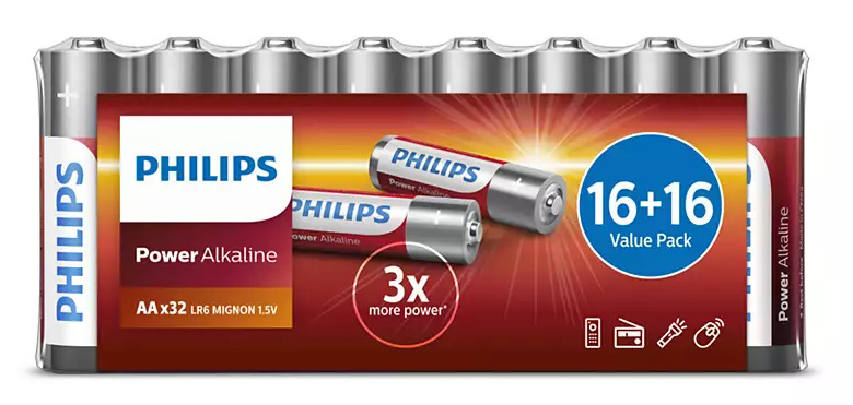 Baterie Philips Power Alkaline LR6P32FV/10, tip AA, 1.5V, set 20 bucati