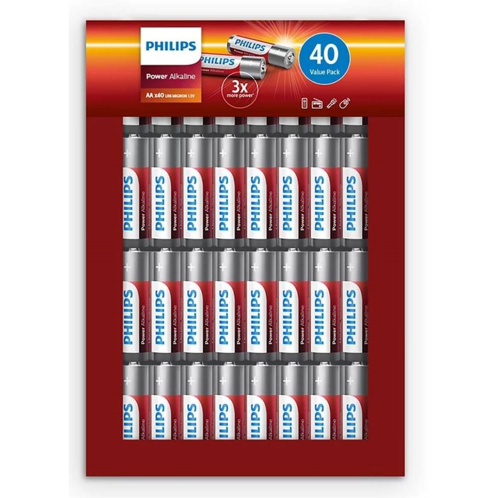 Baterie Philips Power Alkaline LR6P40FP/10, tip AA, 1.5V, set 40 bucati