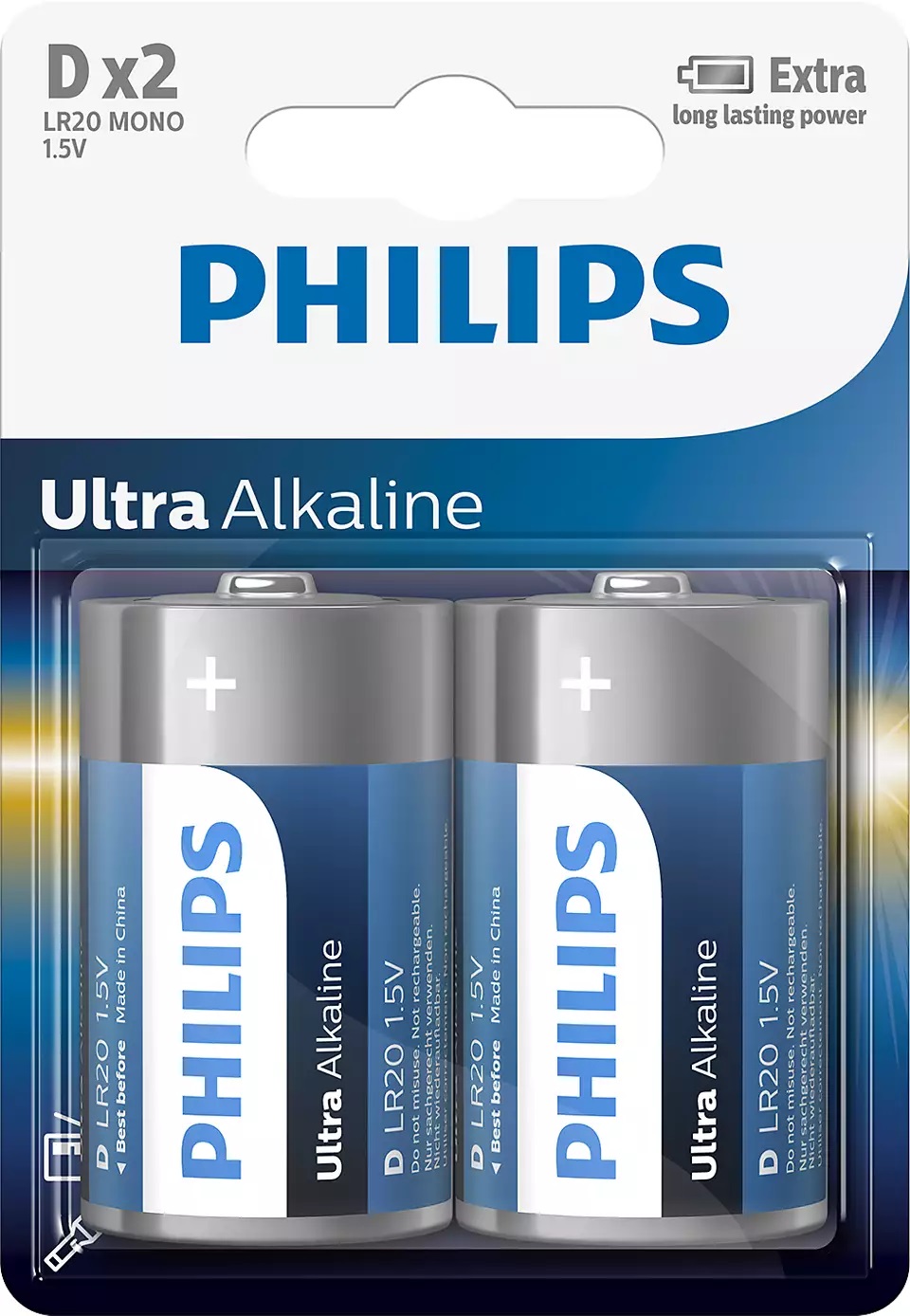 Baterie Philips Ultra Alkaline LR20E2B/10, tip D, 1.5V, set 2 bucati