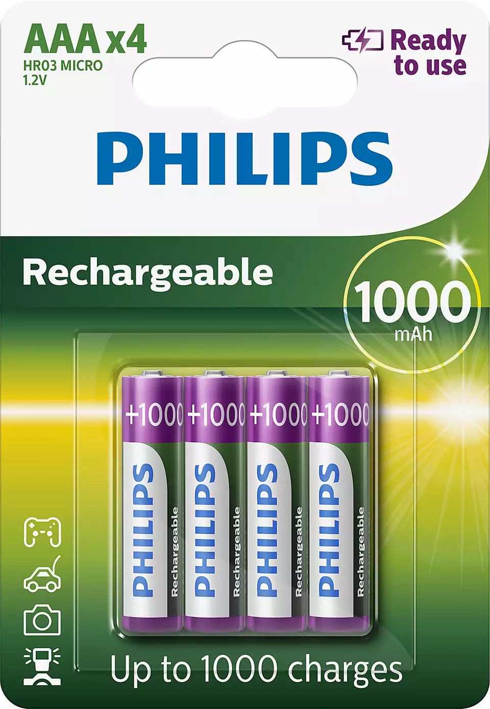 Baterie reincarcabila Philips R03B4RTU10/10, tip AAA NiMH, 1.2V, 1000 mAh, set 4 bucati