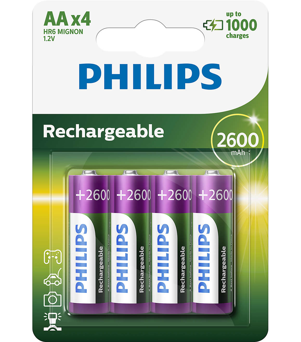 Baterii reincarcabile Philips R6B4B260/10, 2600 mAh, AA NiMH, set 4 bucati, blister