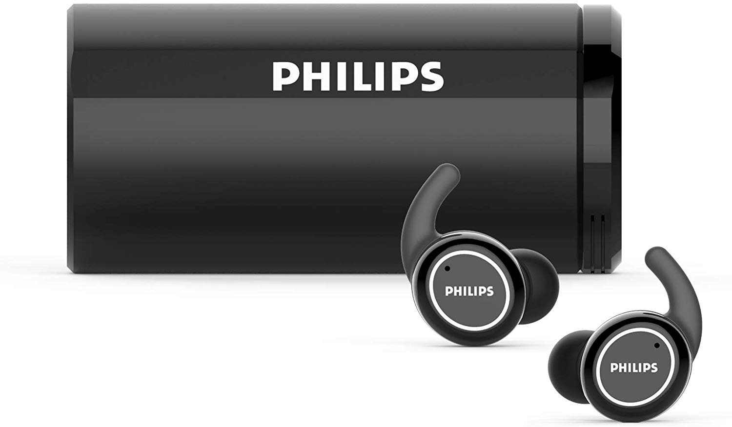 Casti sport wireless Philips ActionFit TAST702BK/00, Bluetooth v5.0, IPX5, microfon incorporat, izolare fonica, toc incarcare portabil, curatare UV, incarcare rapida, redare 6 ore, Negru