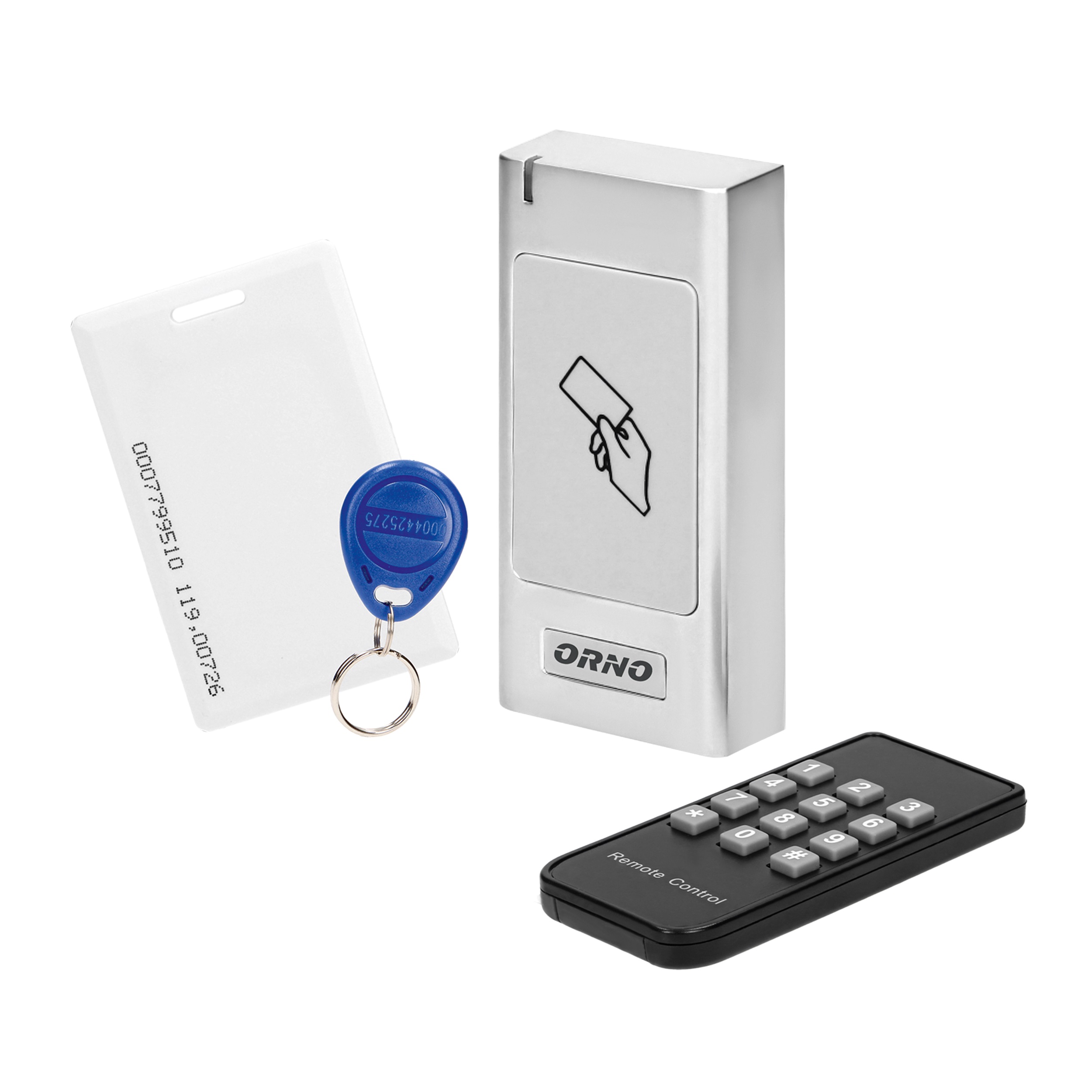 Cititor de carduri si etichete de proximitate ORNO OR-ZS-821, telecomanda, 2000 utilizatori, IP66, carcasa metal, 12V, indicator LED, alb