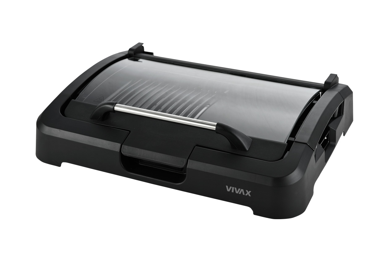 Gratar electric Vivax EG-4030RC, 2000W, termostat, gratar/plita, tava detasabila, capac sticla, negru
