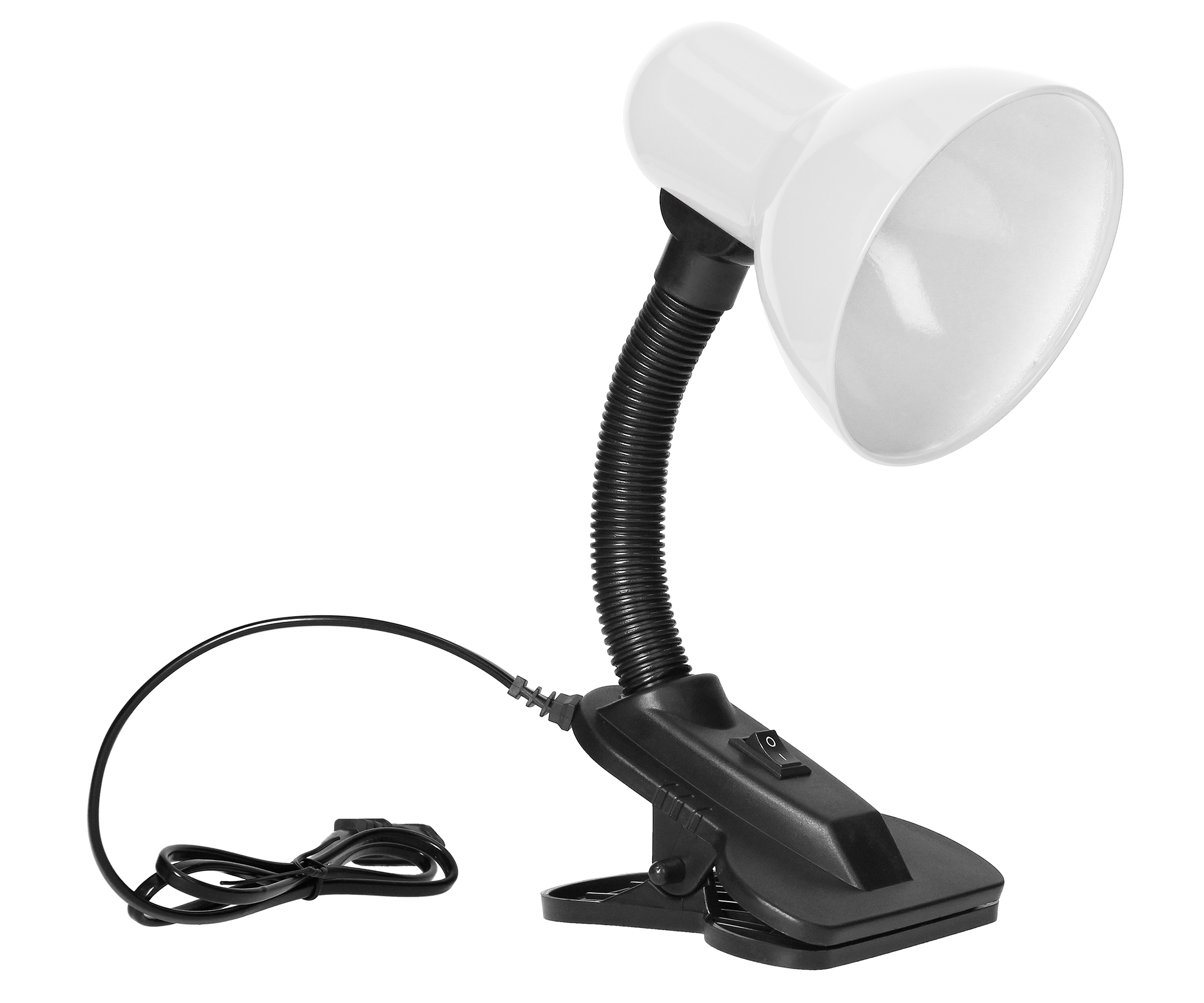 Lampa de birou VIRONE LATSA DL-3/W, E27, 40 W, IP20, brat flexibil cu clema, cablu 1 m, otel + plastic, negru/alb