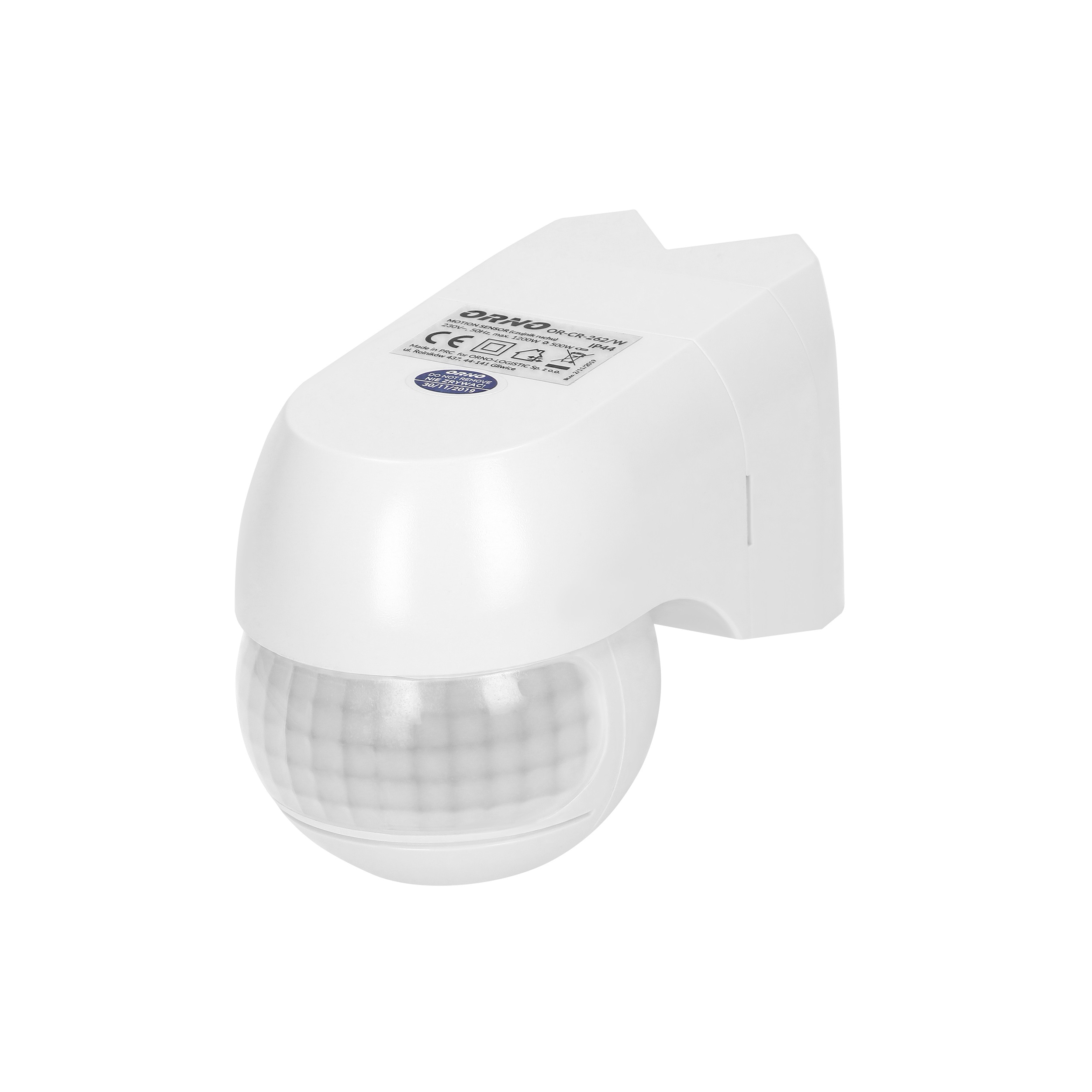 Senzor de miscare ORNO OR-CR-262/W, unghi detectie 220°, 1200W, IP44, reglarea intensitatii luminii, reglabil vertical si orizontal, alb
