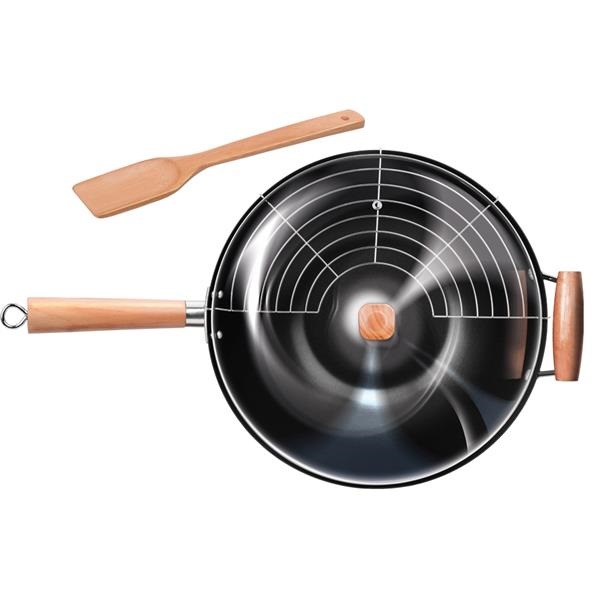 Tigaie wok Smile SPC-3, 35 cm, antiaderenta, otel, grilaj si spatula din bambus incluse, inductie