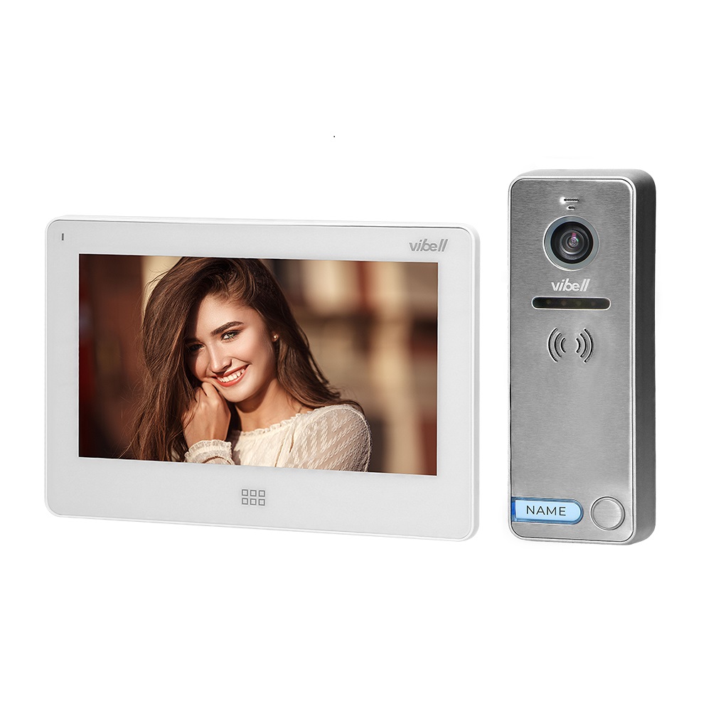 Videointerfon pentru o familie Vibell FELIS MEMO ORNO OR-VID-EX-1060/W, color, monitor plat LCD 7", control automat al portilor, functie intercom, 7 sonerii, IP65, alb/gri