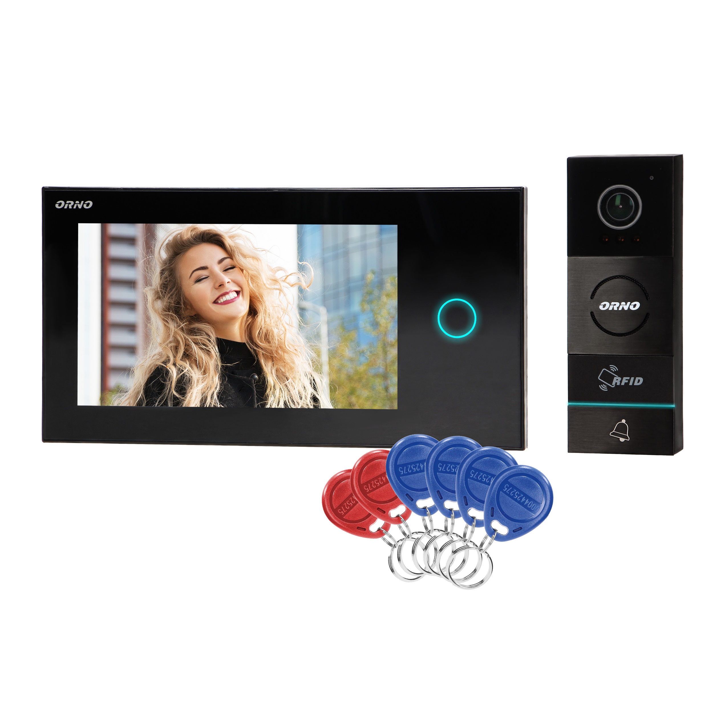 Videointerfon pentru o familie APPOS ORNO OR-VID-WI-1068/B, aplicatie mobil, color, monitor ultra-plat LCD 7" tactil, control automat al portilor, cititor carduri SD, deschidere cu ajutorul etichetelor de proximitate, negru