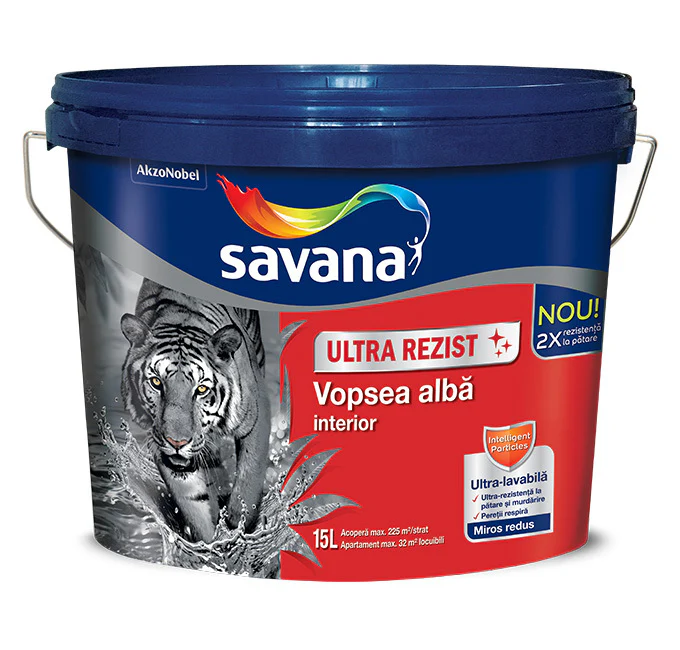 Lavabila, amorsa, coloranti - SAVANA ULTRAREZ VOPSEA ULTRALAVABILA INT ALB 15L 5951002, comsport.ro