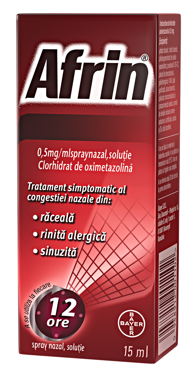 Afrin, spray decongestionant nazal, 0,5 mg/ml, 15 ml, Bayer