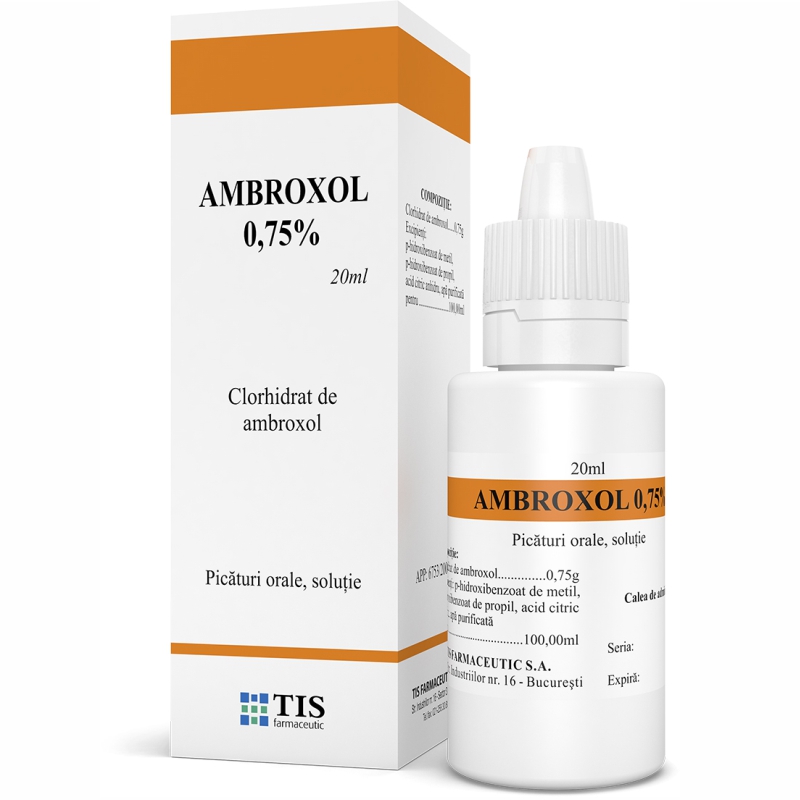 Ambroxol 0.75%, 0,75% picături orale soluție, 20 ml, Tis Farmaceutic