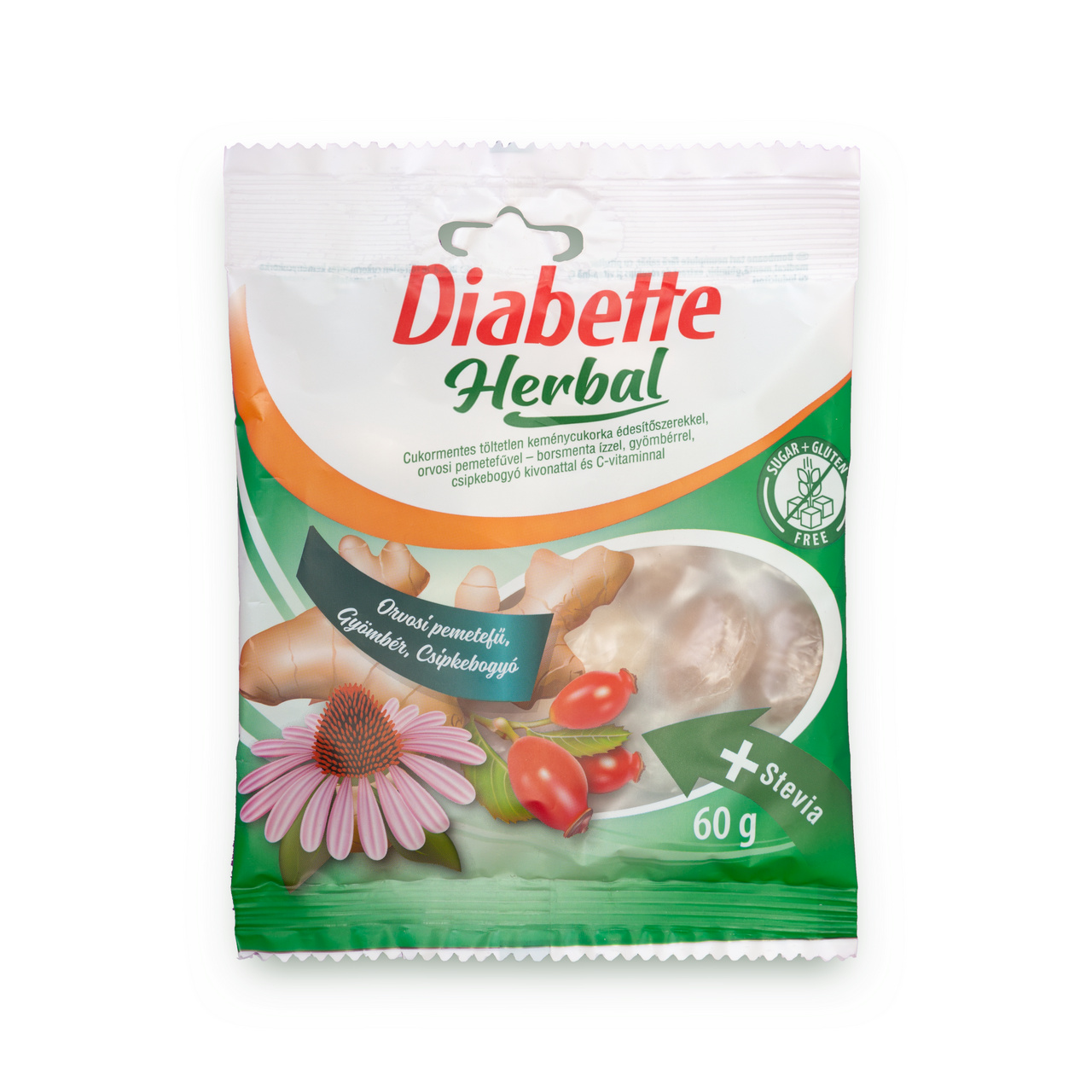 Bomboane tari Herbal, fără zahăr, cu stevia, 60 g, Diabette