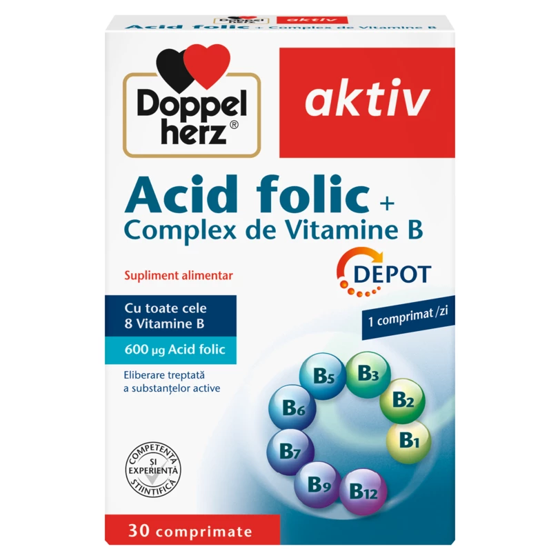 Acid Folic + Complex de Vitamina B, 30 comprimate, Doppelherz