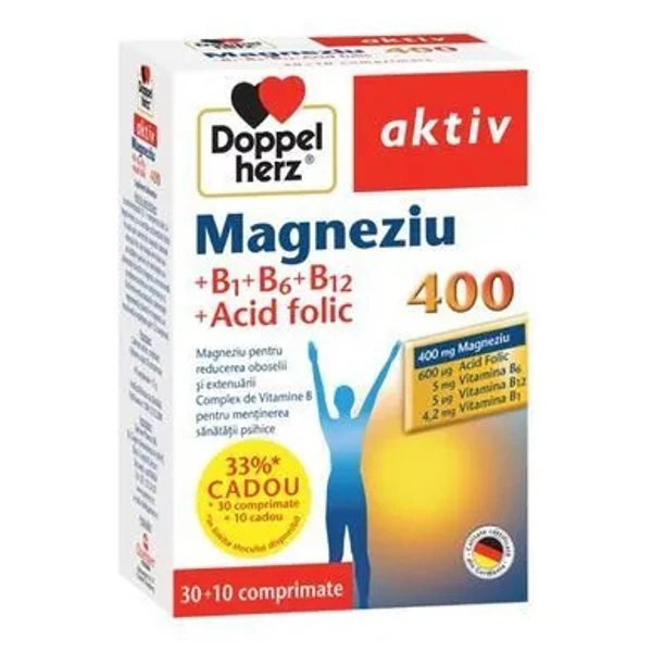 Magneziu 400+Acid folic+Vitamina B1+B6+B12, 30 comprimate, Doppelherz