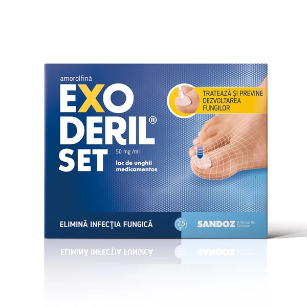 Exoderil Set, lac de unghii medicamentos, Amorolfina, 50 mg/ml, 2.5ml, Sandoz