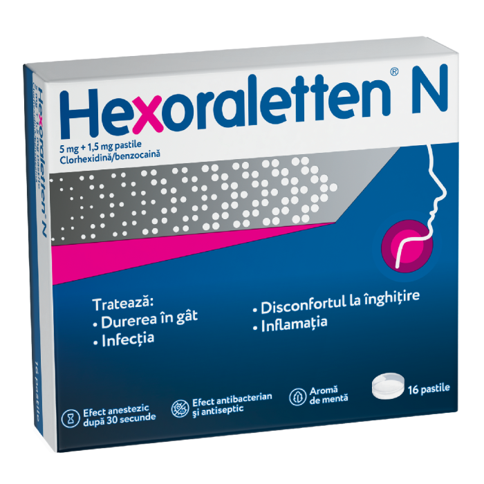 Hexoraletten N, 5 mg+1,5 mg, 16 comprimate, Johnson&Johnson