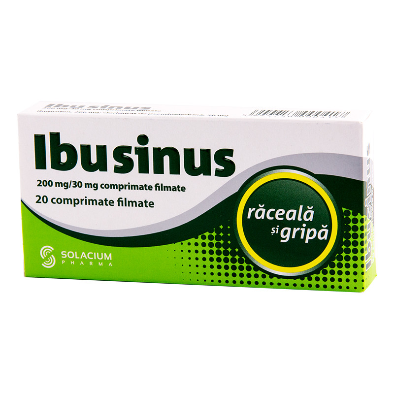 Ibusinus reaceala si gripa, 200 mg/30 mg, 20 comprimate, Solacium Pharma