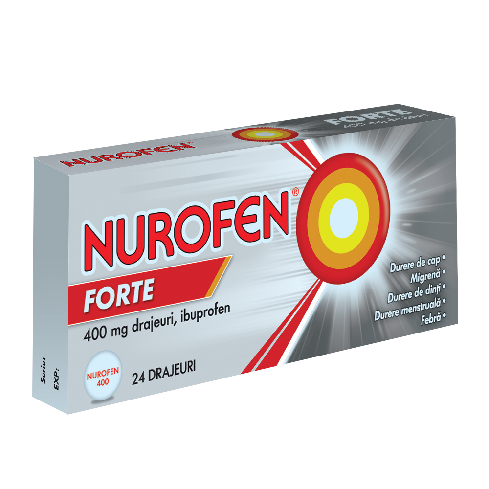 Nurofen Forte, 400 mg, 24 drajeuri, Reckitt Benkiser 