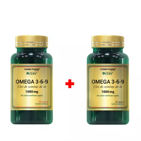 Omega 3 6 9 ulei de seminte de in 1000 mg, 60 + 30 capsule, Cosmopharm