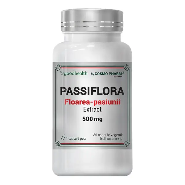 Pachet Passiflora,  Extract floarea pasiunii, 500 mg, 60 capsule + 30 capsule Cosmo Pharm