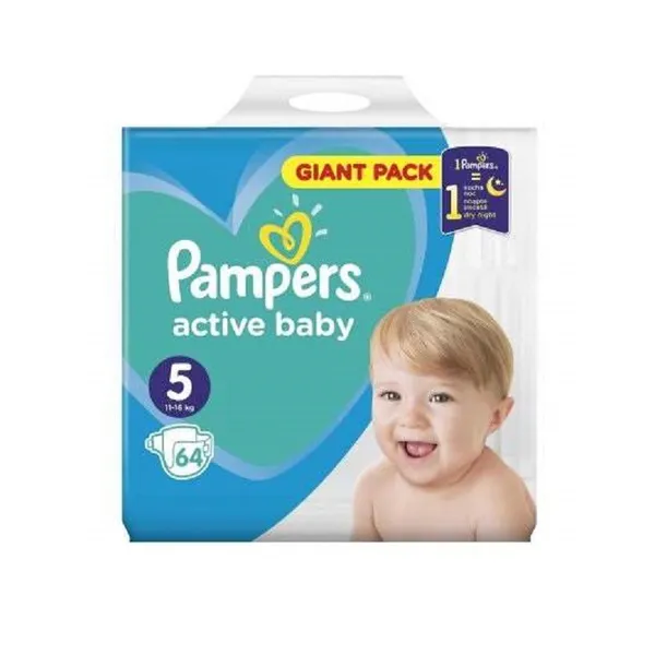 Scutece Active Baby-Dry, marimea 5, 64 bucati, Pampers