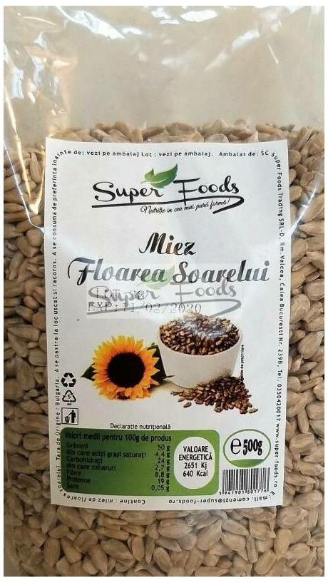 Seminte de floarea soarelui decojite, 500g, Super Foods