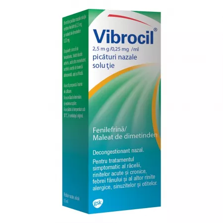 Vibrocil spray nazal, solutie, 2,5 mg/ 0,25 mg/ml, 15 ml, Gsk