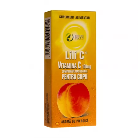 Vitamina C cu aroma de piersica pentru copii, 100 mg, 30 comprimate masticabile, Adya