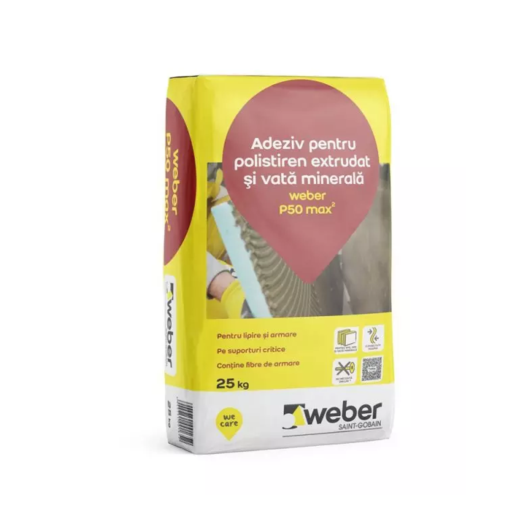 Adeziv pentru polistiren extrudat si vata minerala, 25 kg, Weber P50 max2