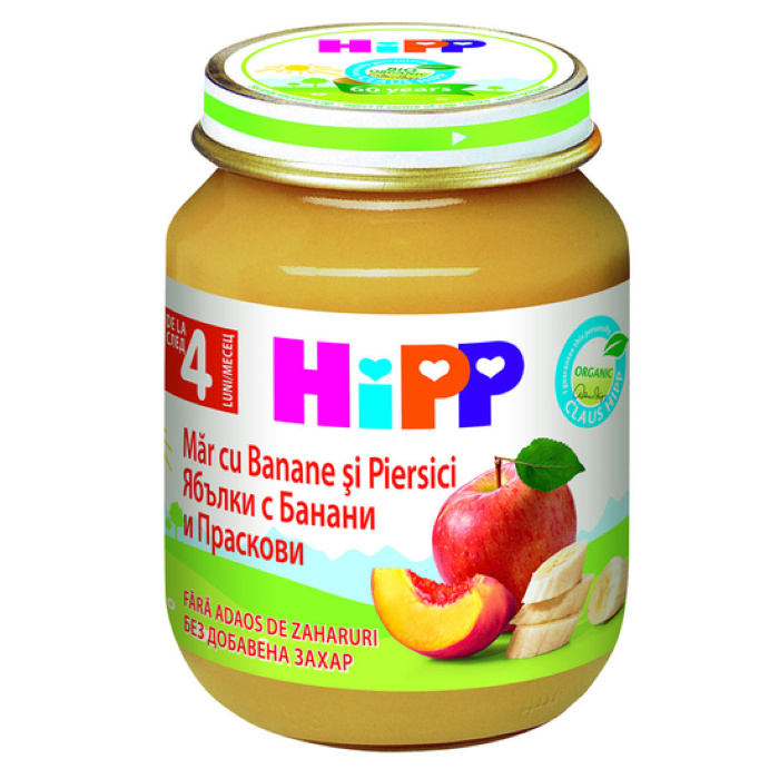 HIPP PIURE DE FRUCTE BANANE&PIERSICI 4 LUNI 125G