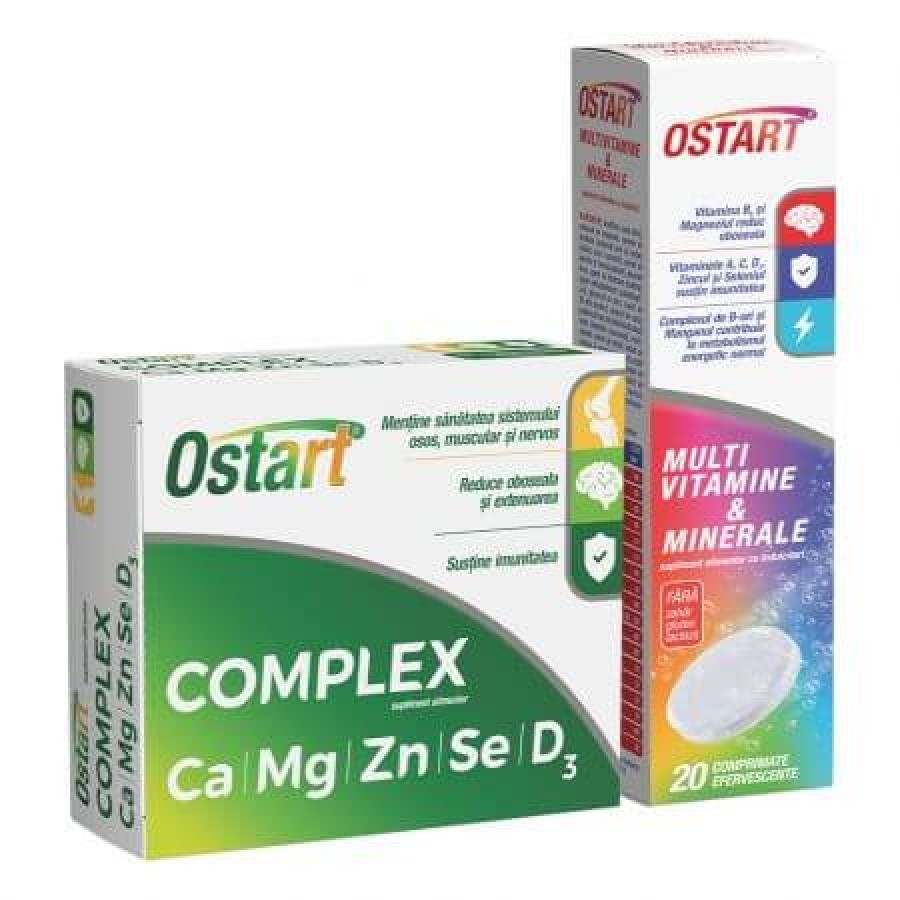 Ostart Complex Ca+MG+ZN+SE+D3 x 30cpr+Multivitamine si Miner...
