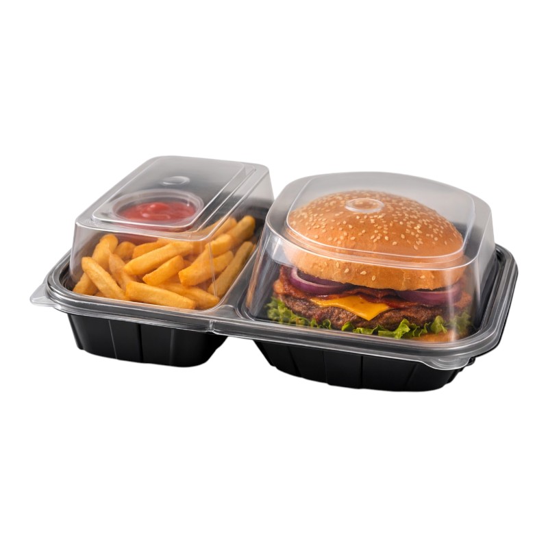 Caserole PET si PP - CASEROLA PP NEAGRA BURGER & CHIPS CU CAPAC 100 buc/set, deterlife.ro