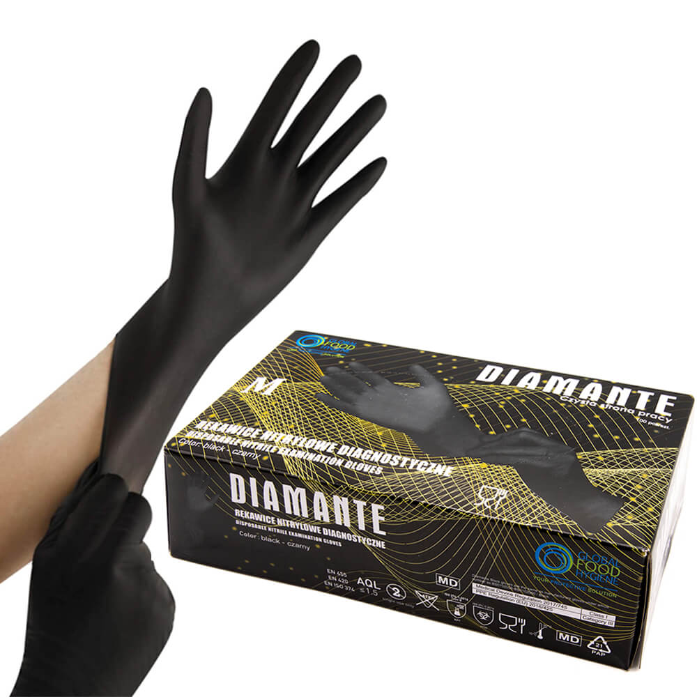 Protectie maini - DIAMANTE MANUSI NITRIL  NEGRE 100/SET M, deterlife.ro