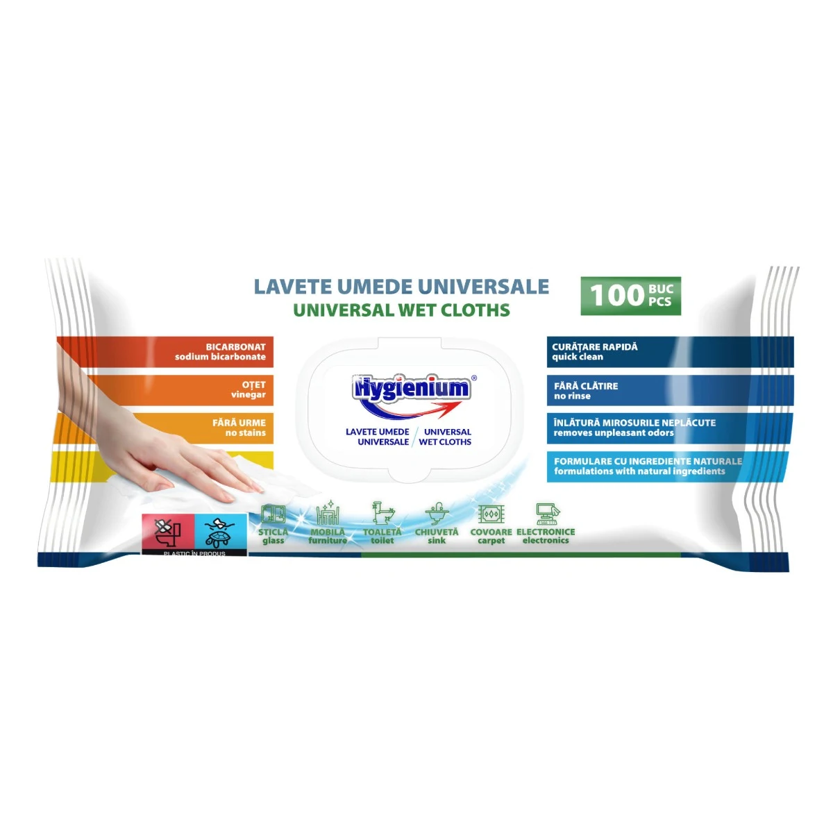 Servetele umede - HYGIENIUM SERVETELE UMEDE UNIVERSALE CU BICARBONAT SI OTET 100 BUC, deterlife.ro