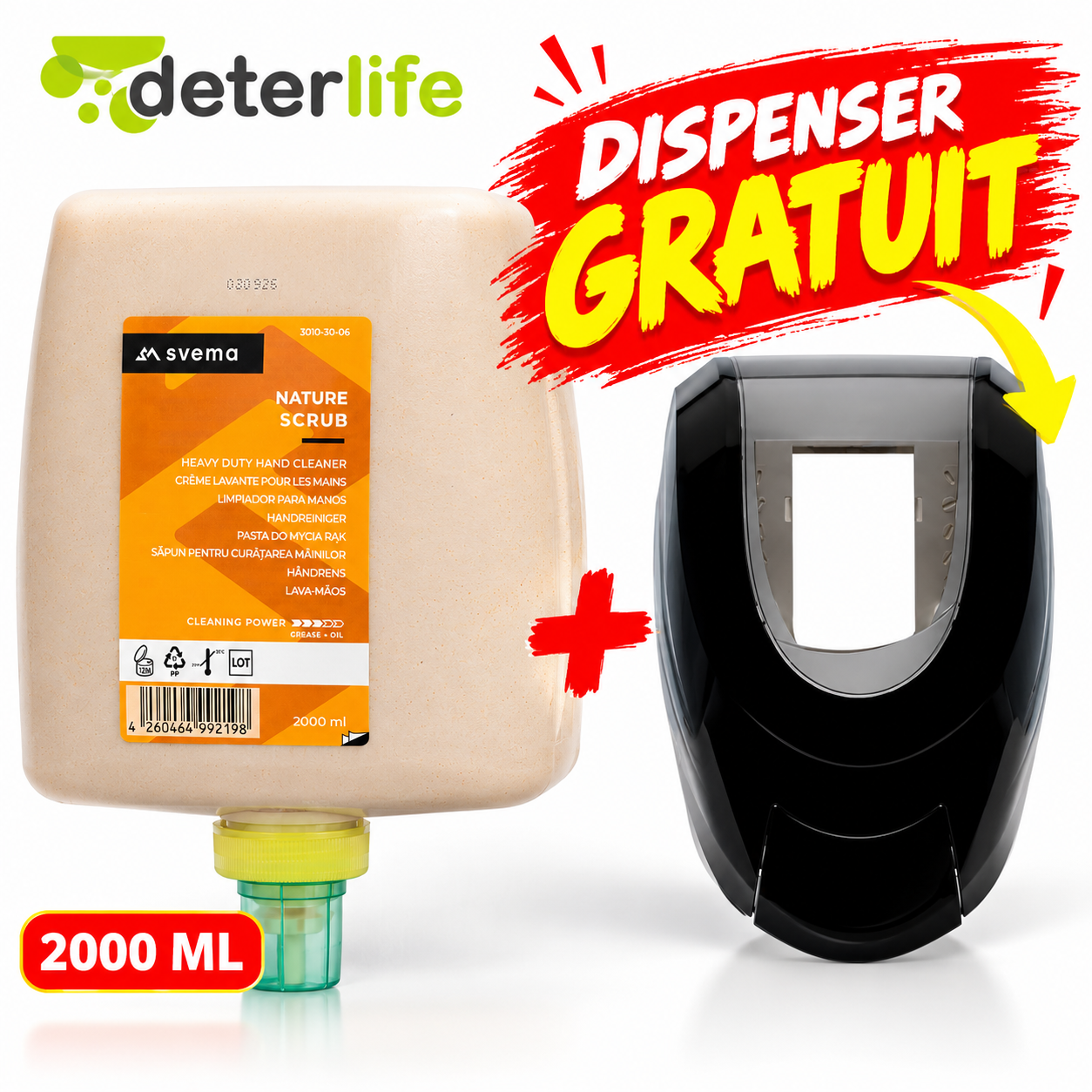 Protectie maini - NATURE SCRUB SĂPUN ABRAZIV PENTRU M&Acirc;INI 2000 ML + DISPENSER GRATUIT, deterlife.ro