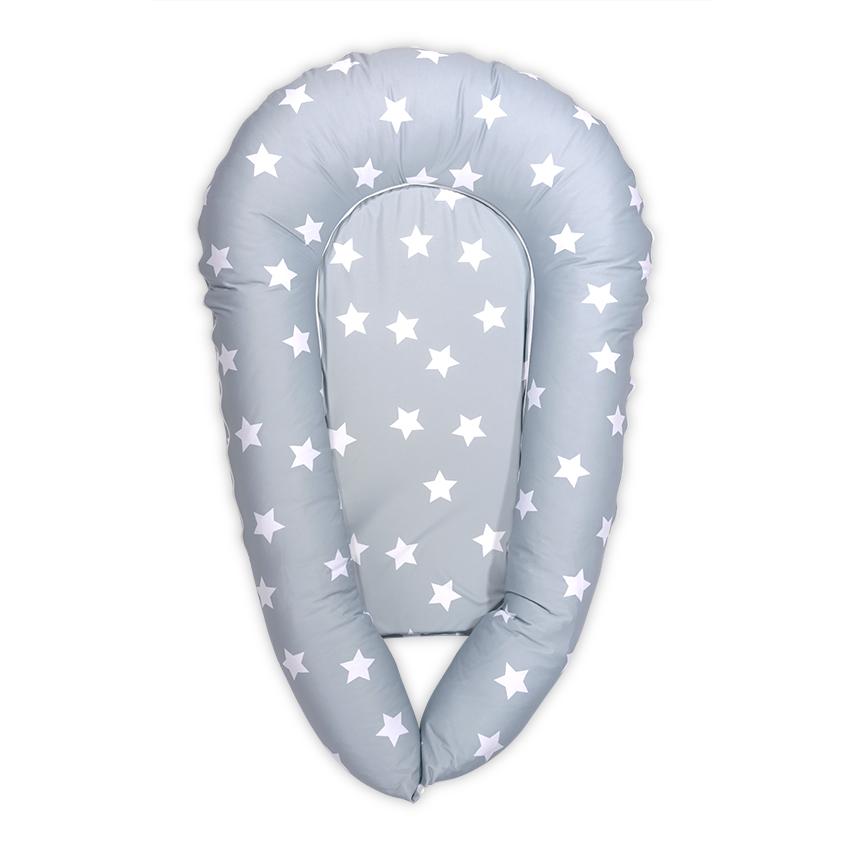 Perne si paturici - Baby Nest 3in1, 110x70x15 cm, husa bumbac ranforce, Stars Grey Mist, bebelorelli.ro