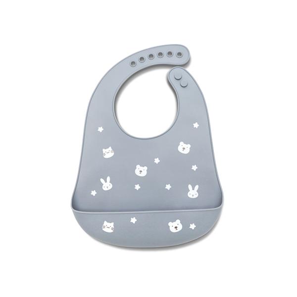 Bavete - Baveta din silicon cu buzunar frontal, reglabila, 6 luni+, Grey, bebelorelli.ro