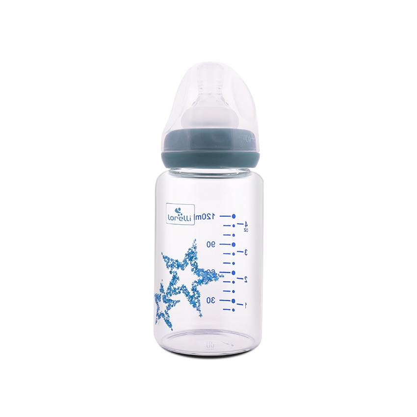 Biberoane - Biberon din sticla cu tetina anticolici, 120 ml, Blue, bebelorelli.ro