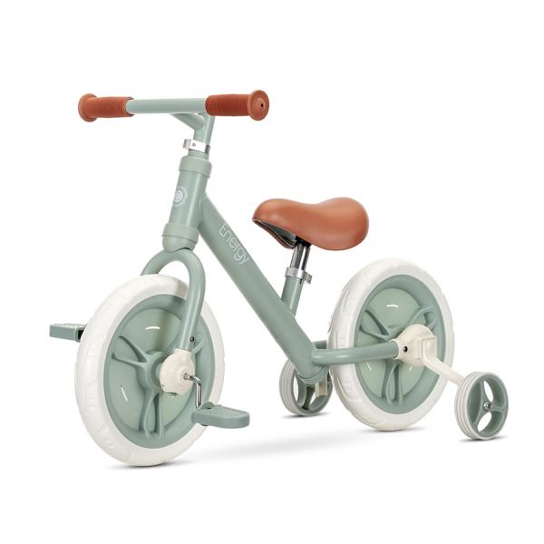 Biciclete - Bicicleta de echilibru 2in1, Energy, include pedale si roti auxiliare, potrivit 2-5 Ani, Green, bebelorelli.ro